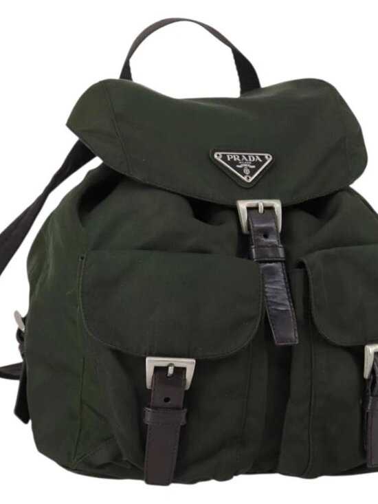 PRADA Backpack Nylon Khaki Silver Auth 147399 main image 7